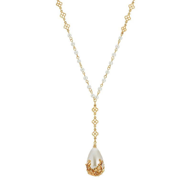 1928 Gold Tone Simulated Pearl Y-Necklace, Womens, White