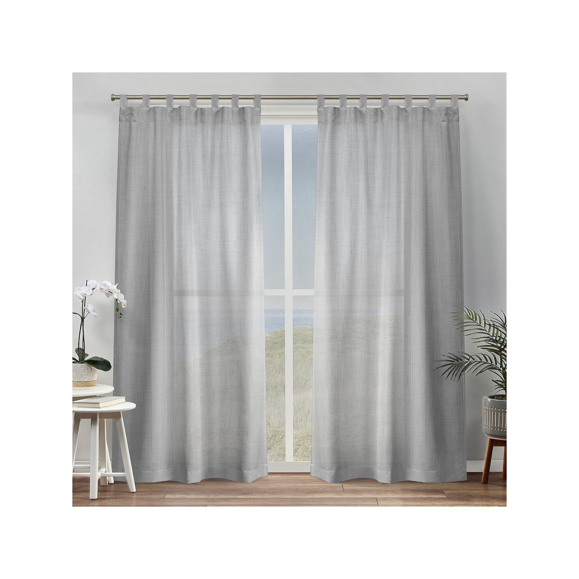 Exclusive Home Set of 2 Bella Sheer Tab Top Window Curtain Panels, Silver
