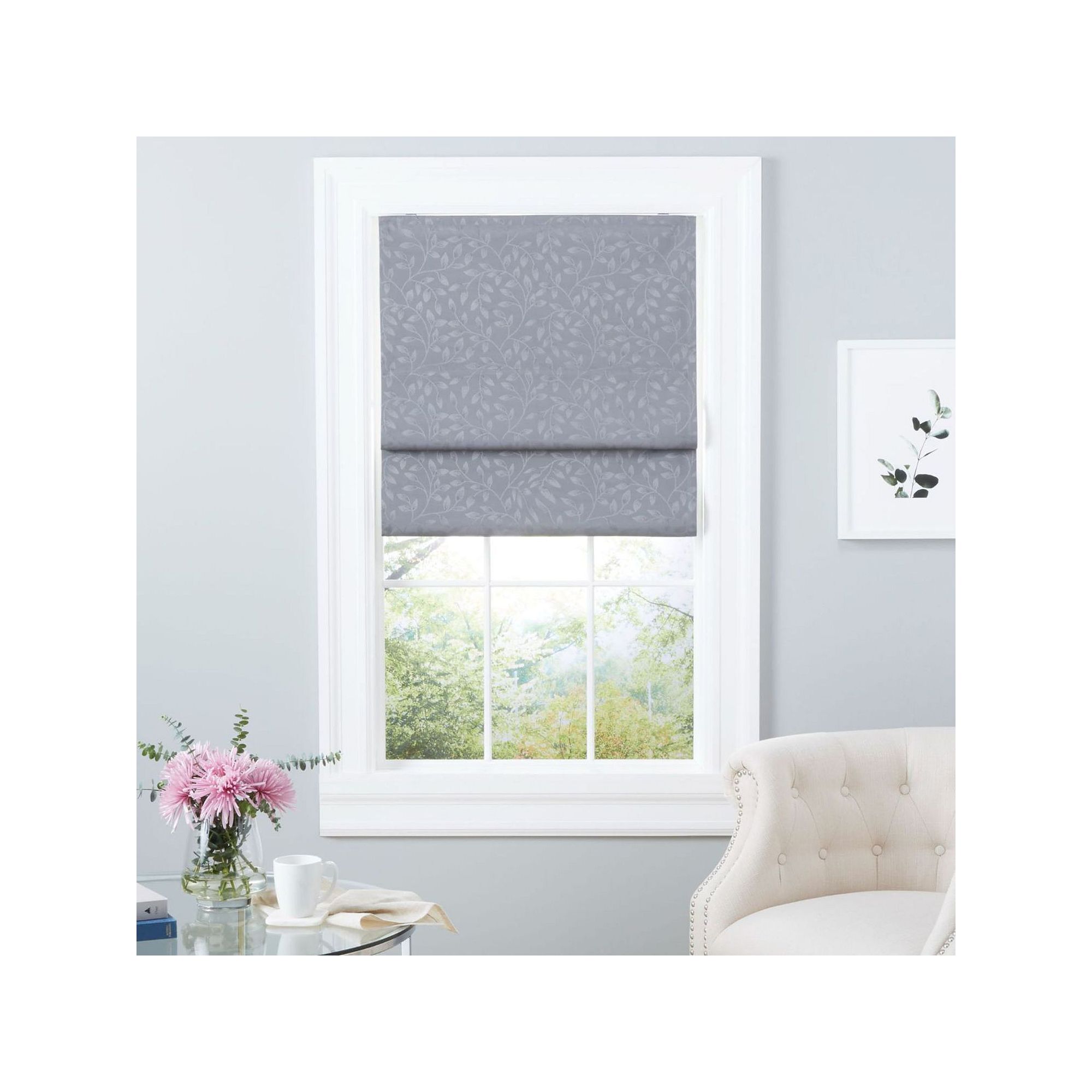 Exclusive Home Bolan Botanical Total Blackout Roman Shade, Dark Gray