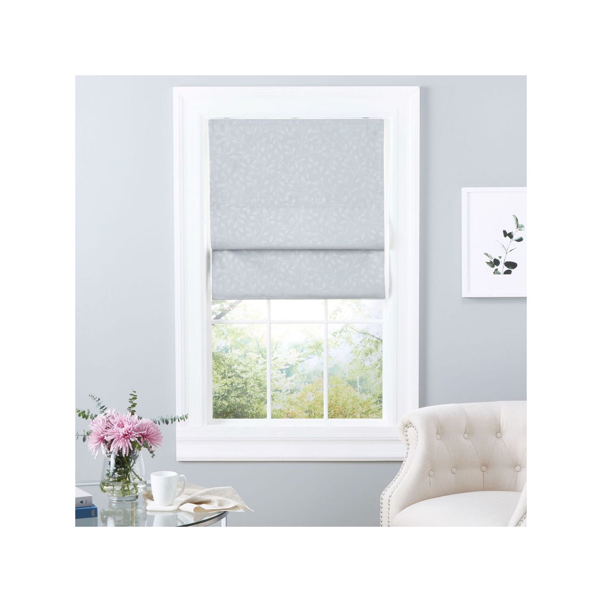 Exclusive Home Bolan Botanical Total Blackout Roman Shade, Silver
