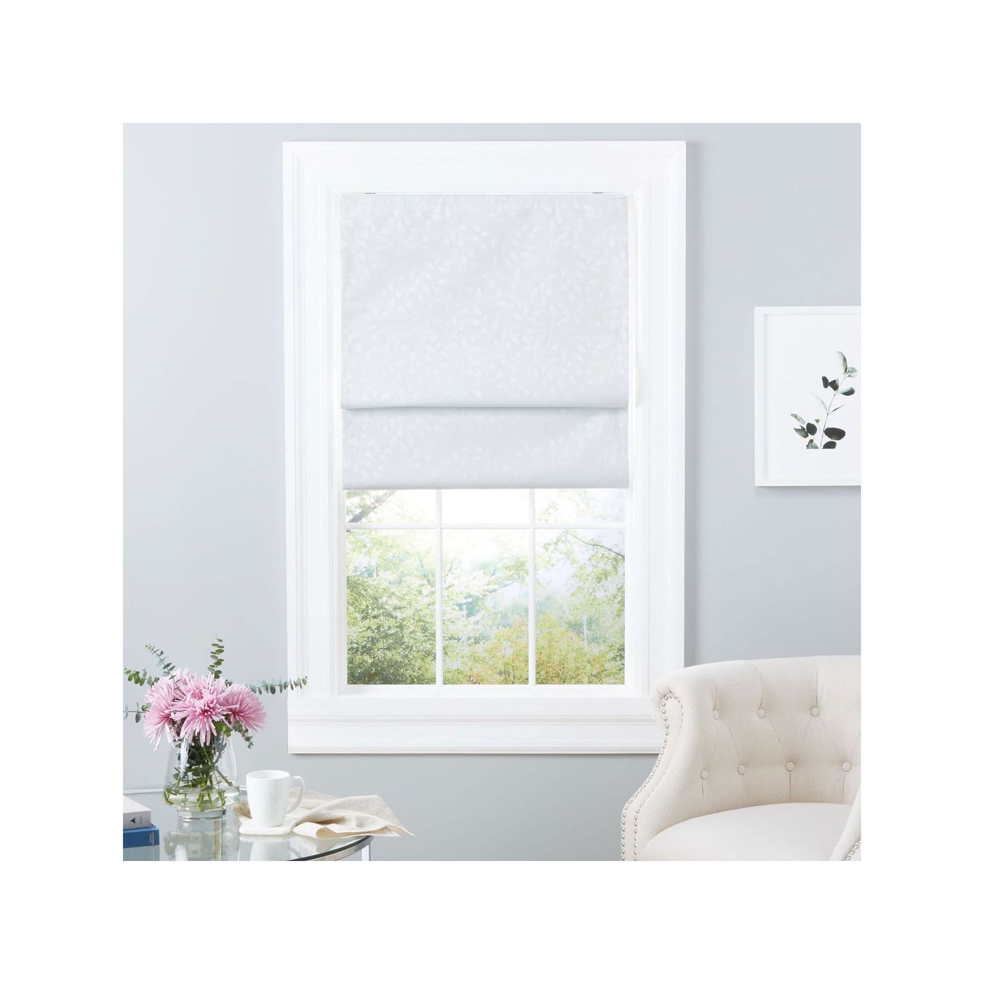 Exclusive Home Bolan Botanical Total Blackout Roman Shade, White