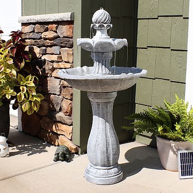 Sunnydaze Arcade Resin Outdoor 2-Tier Solar Fountain with Battery