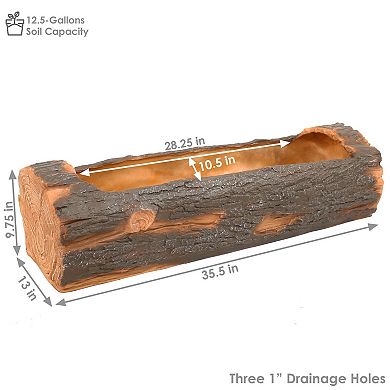 Sunnydaze 35 In Polyresin Rustic Outdoor Raised Log Flower Pot Planter