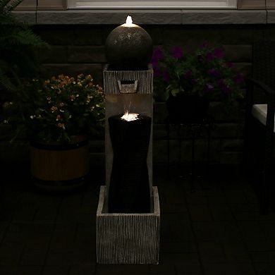 Sunnydaze Modern Artistry Outdoor Water Fountain With Led Lights - 35 In