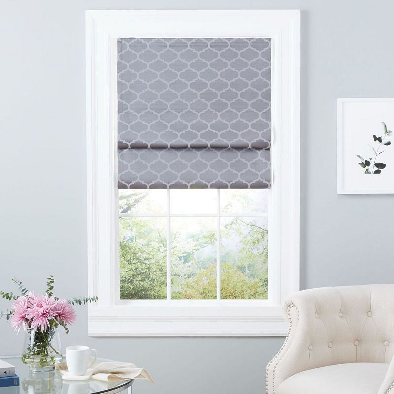 Exclusive Home Montague Trellis Total Blackout Roman Shade  23 x64   Dark Grey