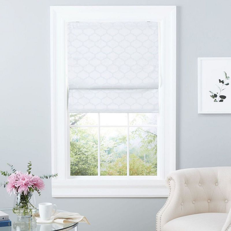 Exclusive Home Montague Trellis Total Blackout Roman Shade  34 x64   White