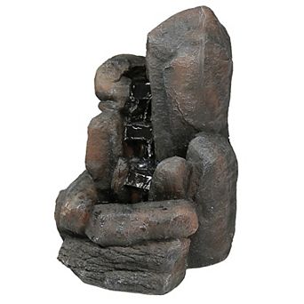 Sunnydaze Polyresin Rock Falls Solar Water Fountain with Battery - 22 in