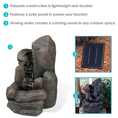 Sunnydaze Polyresin Rock Falls Solar Water Fountain with Battery - 22 in