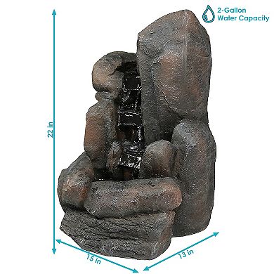 Sunnydaze Polyresin Rock Falls Solar Water Fountain with Battery - 22 in