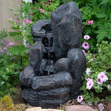 Sunnydaze Polyresin Rock Falls Solar Water Fountain with Battery - 22 in