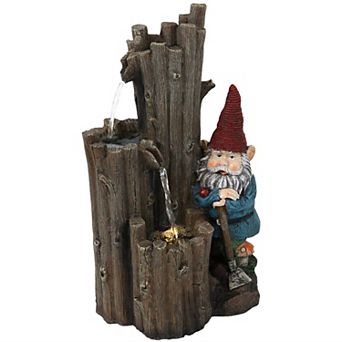 Sunnydaze Resting Gnome Outdoor Water Fountain with LED Light - 17-Inch H