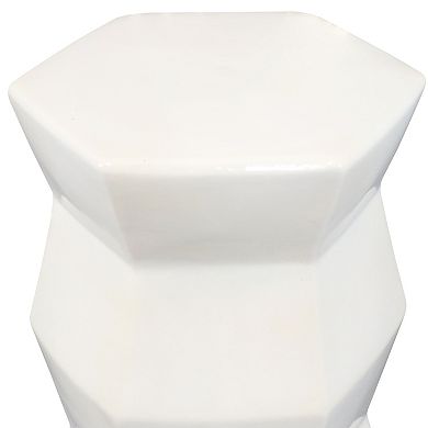 Sunnydaze 17.25 in Moderno Geometric Glaze Ceramic Garden Stool - White