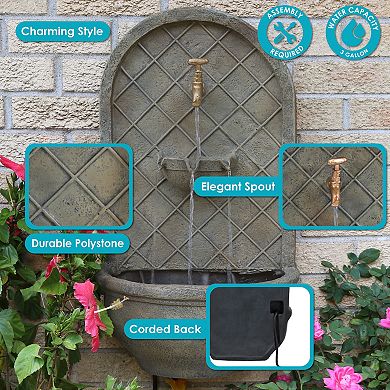 Sunnydaze Messina Polystone Outdoor Wall Fountain - Florentine Stone