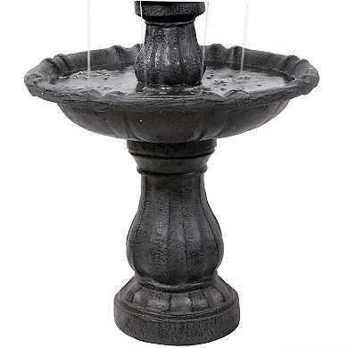 Sunnydaze 2-Tier Solar Outdoor Water Fountain with Battery Backup - Black Finish - 35-Inch
