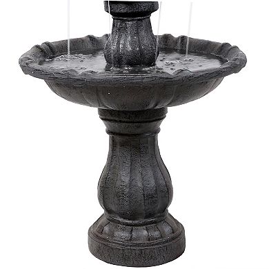 Sunnydaze Resin Outdoor 2-Tier Solar Water Fountain with Battery