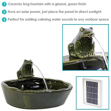 Sunnydaze Frog Glazed Ceramic Outdoor Solar Water Fountain - 7 in