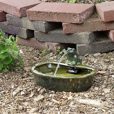 Sunnydaze Frog Glazed Ceramic Outdoor Solar Water Fountain - 7 in