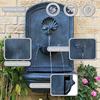 Sunnydaze Seaside Polystone Outdoor Wall Fountain - Lead