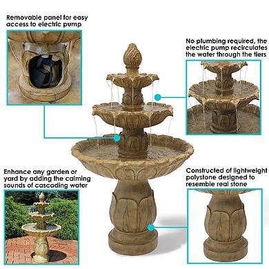 Sunnydaze Classic Tulip Polystone Outdoor 3-Tier Fountain