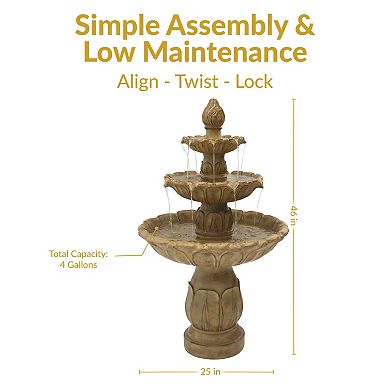 Sunnydaze Classic Tulip Polystone Outdoor 3-Tier Fountain