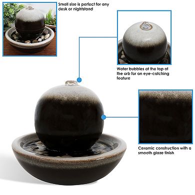 Sunnydaze Modern Orb Ceramic Indoor Water Fountain - 7 in