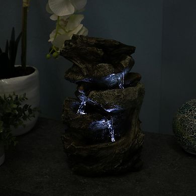 Sunnydaze Tiered Rock and Log Indoor Water Fountain with LEDs - 10.5 in