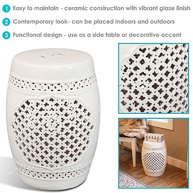 Sunnydaze 17.75 in Marrakesh Lattice Ceramic Glaze Garden Stool