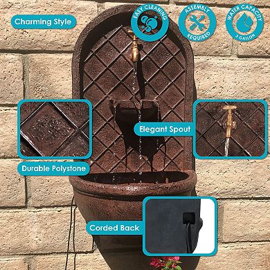 Sunnydaze Messina Outdoor Solar Wall Fountain with Battery