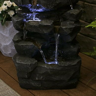 Sunnydaze Polyresin Grotto Falls Water Fountain with LED Lights - 24 in