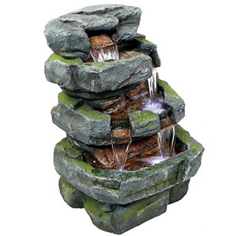 Sunnydaze Electric Tiered Stone Waterfall Fountain with LED Lights - 23 in