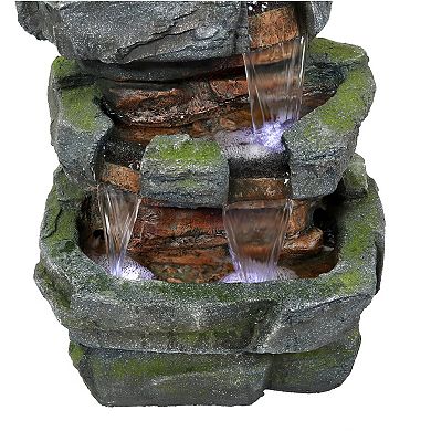 Sunnydaze Electric Tiered Stone Waterfall Fountain with LED Lights - 23 in