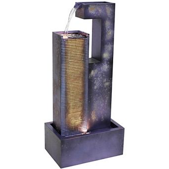 Sunnydaze Cascading Tower Metal Water Fountain with LED Lights - 32 in