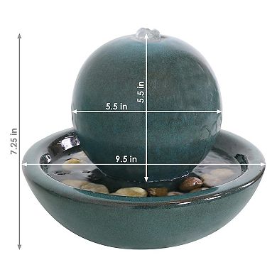 Sunnydaze Ceramic Indoor Tabletop Water Fountain with Orb - Teal