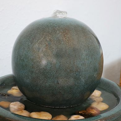 Sunnydaze Ceramic Indoor Tabletop Water Fountain with Orb - Teal