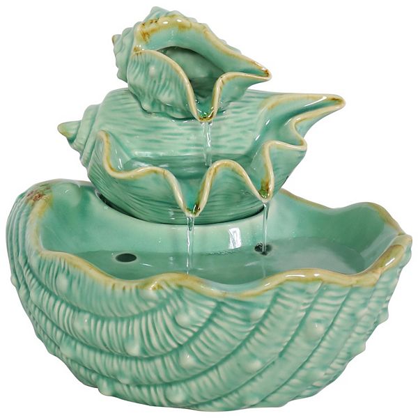 Sunnydaze Stacked Tiered Seashells Ceramic Indoor Water Fountain 7 in