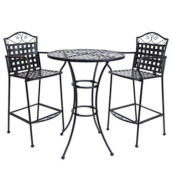 Sunnydaze Scrolling Wrought Iron Patio Bar-Height Table and Chairs - Black