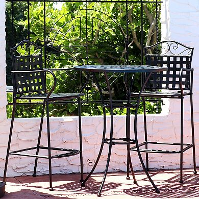 Sunnydaze Scrolling Wrought Iron Patio Bar-Height Table and Chairs - Black