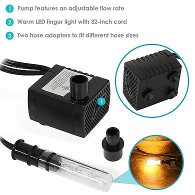 Sunnydaze 70 GPH 24V Electric Water Fountain Pump with Finger Light