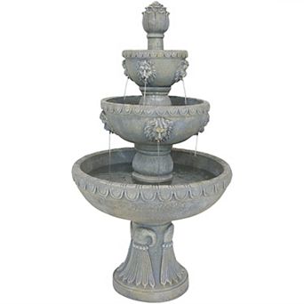 Sunnydaze Lion Head Fiberglass Outdoor 3 tier Water Fountain
