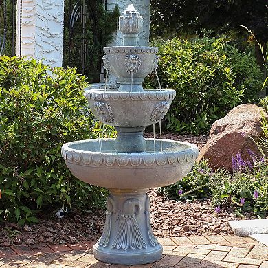 Sunnydaze Lion Head Fiberglass Outdoor 4-Tier Water Fountain