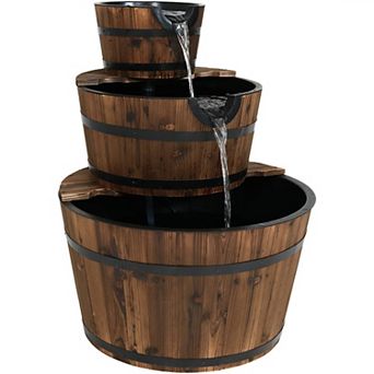 Sunnydaze Rustic 3 tier Wooden Fir Barrel-Style Water Fountain - 30 in