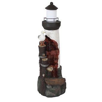 Sunnydaze Gull's Cove Lighthouse Water Fountain With Led Lights - 36 in