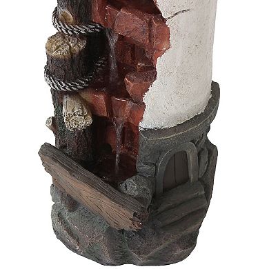 Sunnydaze Gull's Cove Lighthouse Water Fountain With Led Lights - 36 In