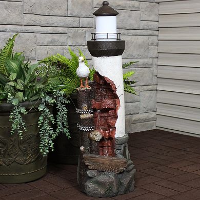 Sunnydaze Gull's Cove Lighthouse Water Fountain With Led Lights - 36 In