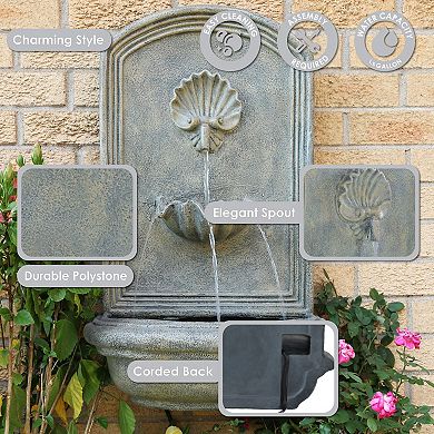 Sunnydaze Seaside Polystone Outdoor Wall Fountain - French Limestone