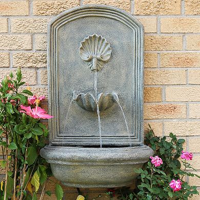 Sunnydaze Seaside Polystone Outdoor Wall Fountain - French Limestone