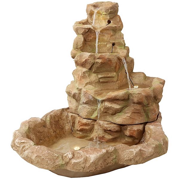 Sunnydaze Lighted Stone Springs Waterfall Fountain with LED Lights 42 in