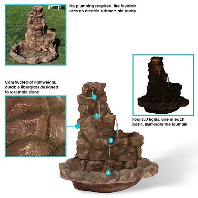 Sunnydaze Lighted Stone Springs Waterfall Fountain with LED Lights - 42 in