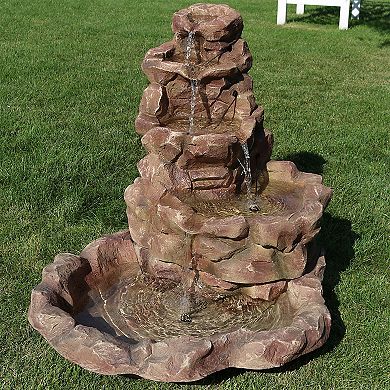 Sunnydaze Lighted Stone Springs Waterfall Fountain with LED Lights - 42 in