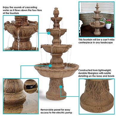 Sunnydaze Pineapple Resin Outdoor 4-Tier Water Fountain - Earth